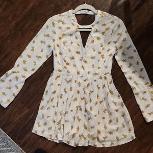 Free People White and Gold Bell Sleeve Wrap Sundress